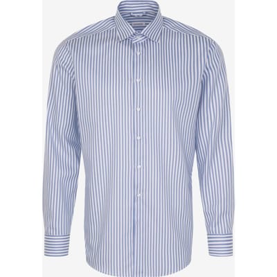 Seidensticker regular fit overhemd - mouwlengte 7 - popeline - blauw gestreept - Strijkvrij - Boordmaat: 40 (EU maat: M)