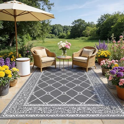 Buitentapijt voor terrassen, waterdicht, 180 x 270 cm, omkeerbaar tuintapijt, terrastapijten, UV-bestendig, opvouwbaar, buitentapijt, mat, kunststof strotapijten voor balkon, terras, camping