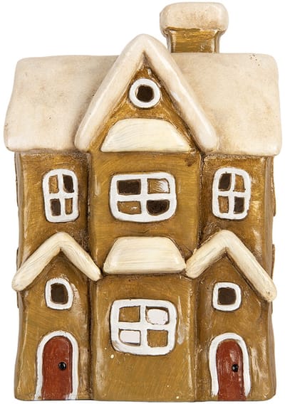 Clayre & Eef Waxinelichthouder Huis 23x15x33 cm Bruin Keramiek