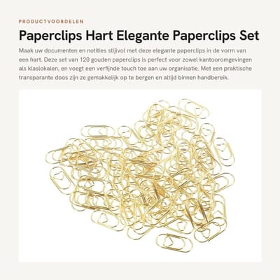 Dailygoods- Paperclips Hartvormig Goud - Verpakking van 120 - Stijlvolle Ovale Motief - Transparante Doos - Kantoor/School - Hoogwaardig Materiaal - Kantoorclips