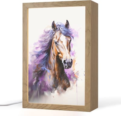 Nachtlampje 20x30 cm - Kinder lampje - Paard - Dieren - Meiden - Paars - Bruin - Tafellamp kinderkamer - Slaapkamer lamp - Bedlamp kinderen - Kinderlampje stopcontact - Wandlamp babykamer - Nachtlampjes