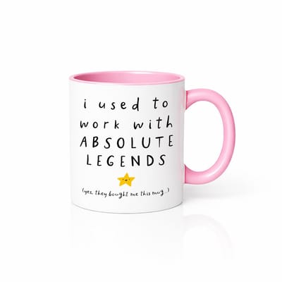 Ik Werkte Met Absolute Legendes’ Mok – Grappige Koffiemok voor op kantoor in Roze & Wit