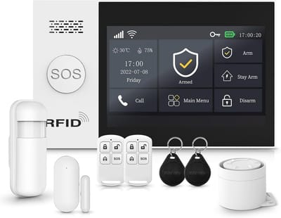 Draadloos huisalarm met touchscreen, 4G en wifi, compleet met bewegings- en deur-/raamsensoren