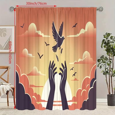 2 STUKS- Vredesduif -HD Gedrukt gordijn - Polyestermateriaal - geschikt voor slaapkamer, woonkamer, studeerkamer (aanpasbaar) 23Wx59L(60x150CM)x2 beige
