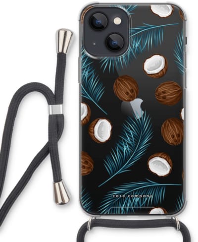 Case Company® - Hoesje met koord geschikt voor iPhone 13 mini hoesje met Koord - Kokosnoot - Telefoonhoesje met Zwart Koord - Bescherming aan alle Kanten en Over de Schermrand