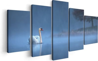 Artaza Canvas Schilderij Vijfluik Zwaan op het Water tussen de Mist - 100x50 - Foto Op Canvas - Canvas Print