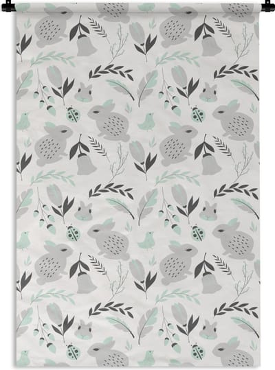 Wandkleed - Wanddoek - Konijnen - Patronen - Lente - 60x90 cm - Wandtapijt