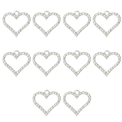 Zilverkleurige hart bedels hanger set dames heren open hart hangers met strass sieraden bedels voor oorbellen armband ketting maken DIY sieraden accessoires telefoonketting 10 stuks