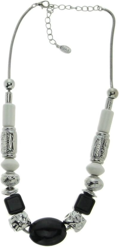 Behave® Ketting - Keramieke Kralen - Zwart-Wit - Nikkelvrij - Verstelbaar