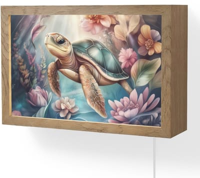 Wandlamp 30x20 cm - Oplaadbaar - Schildpad - Bloemen - Onderwater - Wandlampen binnen woonkamer - Slaapkamer lamp met kabel - Decoratieve nachtlamp - Vloerlamp snoer
