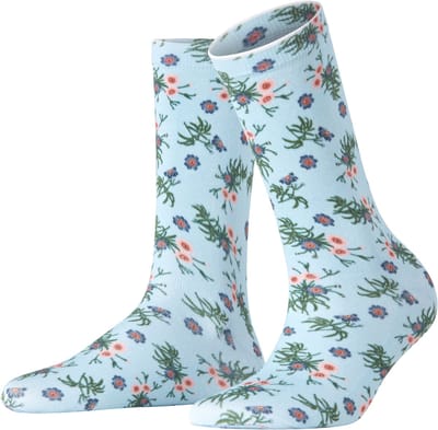 Burlington Floral Romance gedessineerd katoen sokken dames blauw - maat 36-41