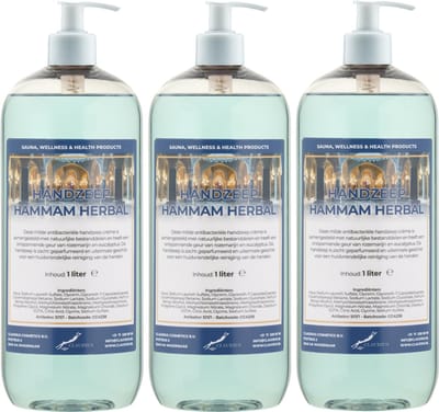 Handzeep Hammam Herbal 1 liter - set van 3 stuks - met gratis pomp - Voordeelverpakking