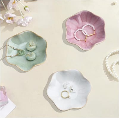 Decoratieve Keramische Sieradenkommen Set van 3, Ring- en Sieradenopbergers, Ideaal als Cadeau voor Vrouwen en Bruiloften (Roze + Groen + Grijs)