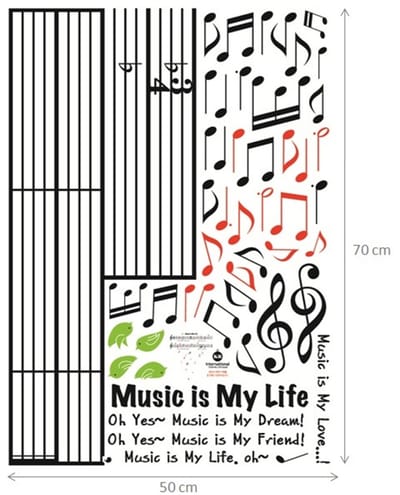 Muurstickers, decoratieve plakmiddelen, "Muziek is mijn leven"