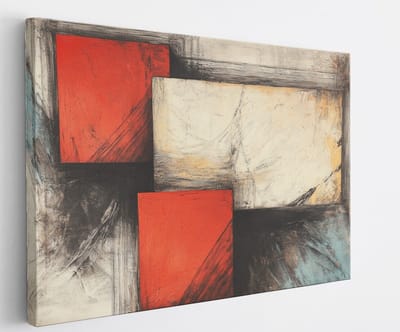 Saammp Canvas Schilderij - Rood geblokt - Abstract kunstwerk - 45x30 - Foto op canvas - Wanddecoratie - Muurdecoratie Woonkamer - Slaapkamer decoratie - Canvas Print