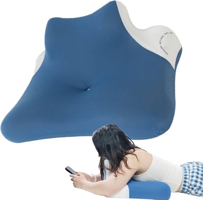 Leeskussen Bed - Lezen Kussen - Ontspannen Lezen - Traagschuim Ondersteuning - 40x60x23 cm - Blauw en wit