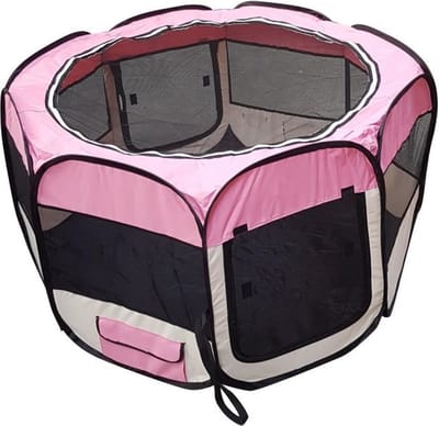 Topmast Nylon Puppyren - Roze - Opvouwbaar - 60 cm Hoog - Lichtgewicht - Achthoekig - Hondentent - Puppytent - Opvouwbare Ren