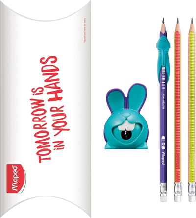SnelShoppen - Schrijfset voor Kinderen - Puntenslijper + Grafietpotlood met Haaienvingergeleiding + 2 Kidy Learn Potloden - Ergonomisch, Comfortabel,