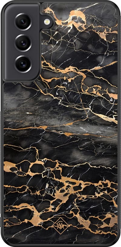 Casimoda® hoesje - Geschikt voor Samsung Galaxy S21 FE - Marmer Grijs Brons - Zwart TPU Backcover - Marmer - Grijs