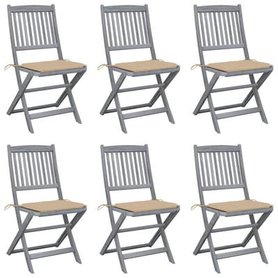 vidaXL - Inklapbare - stoelen - 6 - st - met - kussens - massief - acaciahout