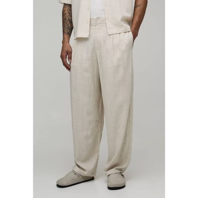 Balloon Fit Linen Blend Co-Ord Half & Half Trouser | Natural | Size XS