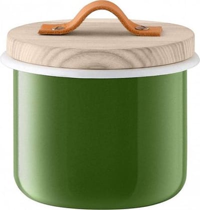 LSA Utility Voorraadpot - Incl. Eikenhouten Deksel - Geëmailleerd Staal - Ø 14 x 11,5 cm - Groen