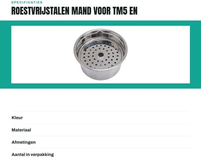 Dailygoods- Stalen Mand Roestvrij Staal - Kookmandje - TM5/TM6 Compatibel - Ruime Capaciteit - Voedselbereiding - Duurzaam Ontwerp - Kookmand