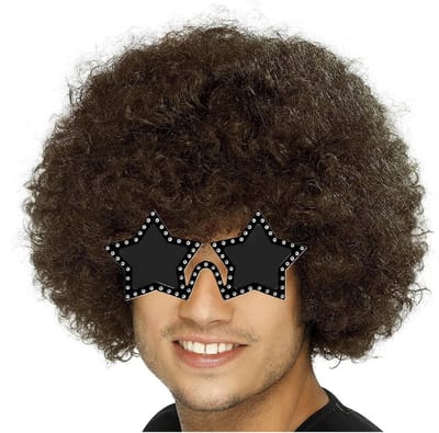 Smiffys Carnaval verkleedset afropruik bruin - met sterren zonnebril - Disco/seventies party thema