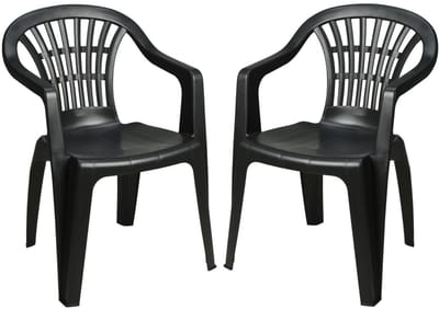 Pro Garden tuinstoel Maggiore - 2x - antraciet - kunststof - 56 x 55 x 81 cm - bijzet stoelen - stapelbare tuinstoelen - buiten