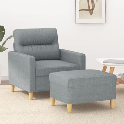 vidaXL - Fauteuil - met - voetenbank - 60 - cm - stof - lichtgrijs