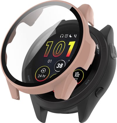 Watch case screenprotector - hoesje - gehard glas - geschikt voor Garmin Forerunner 265 S - roze