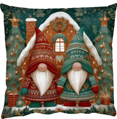 Sierkussens - Kussentjes Woonkamer - 50x50 cm - Kerst - Gnomen - Peperkoekhuisje - Rood - Groen