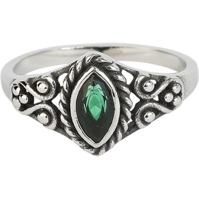 etNox Ring - Green Navette - voor Vrouwen - zilverkleurig