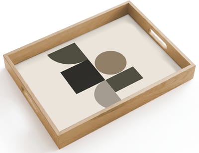 Dienblad hout 40x30 cm - Schootdienblad - Aardetinten - Abstracte compositie - Eenvoudige vormen - Borrelplank rechthoek - Plateau dienbladen