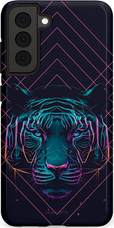 Casetastic hoesje geschikt voor Samsung Galaxy S21 FE 5G - Dubbellaagse bescherming - Neon Tijger - Fashion Case - Donkerblauw