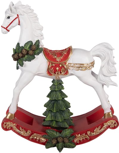 Clayre & Eef Kerstdecoratie Beeld Hobbelpaard 32x12x39 cm Wit Kunststof
