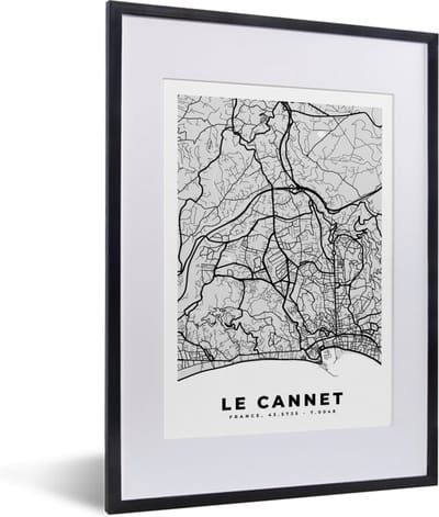 Fotolijst incl. Poster - Stadskaart - Frankrijk - Kaart - Le Cannet - Plattegrond - 30x40 cm - Posterlijst