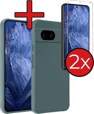 Hoesje - Met 2x Screenprotector - Geschikt voor Google Pixel 8a - Sterk & Shockproof - Telefoon Hoes - Back Cover - Siliconen Case - Telefoonhoes - Donkergroen