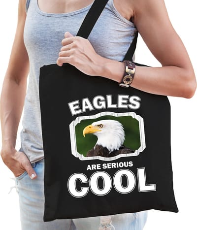 Dieren arend katoenen tasje volw + kind zwart - eagles are cool boodschappentas/ gymtas / sporttas - cadeau zeearenden fan