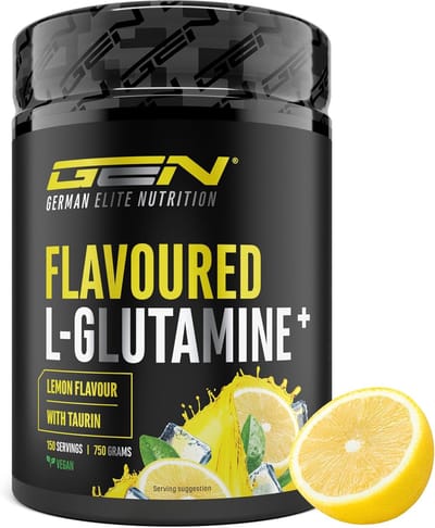 GEN Gearomatiseerd L-Glutamine Poeder - 750 g - Ultrafijne L-Glutamine met extra Taurine - Gemicroniseerde Glutamine met Smaak - Suikervrij & Zeer Goed Oplosbaar - Veganistisch (Lemon)