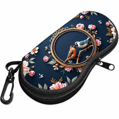 Brillenhoes met Rits – Harde Brillenkoker – Donkerblauwe Vogelprint – Beschermhoes voor Zonnebril & Bril – Lichtgewicht & Draagbaar – Voor Dames & Heren