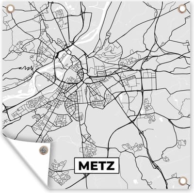 Tuin poster Plattegrond - Metz - Stadskaart - Kaart - Frankrijk - 200x200 cm - Tuindoek