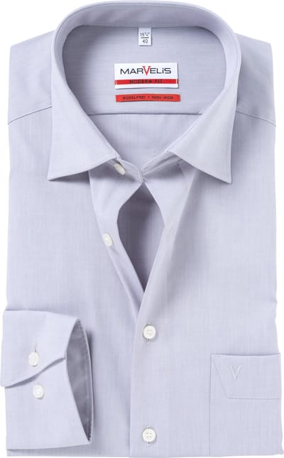 MARVELIS modern fit overhemd - grijs - Strijkvrij - Boordmaat: 38