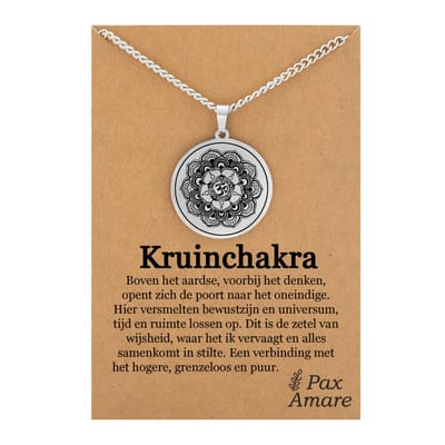 Kruin Chakra (Sahasrara) Ketting op Cadeau Kaartje - Zilverkleurig Talisman - Roestvrij Staal - Spiritueel Cadeau - 60cm - Pax Amare