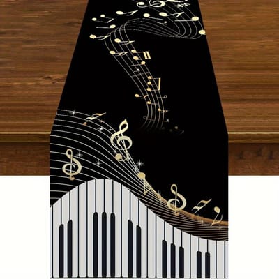 Piano Toetsenbord Muzieknoten Patroon Linnen Tafelkleed Elegante Commode Sjaal voor Wasbare Keuken School Vakantiefeest Huisdecoratie 150x33cm beige