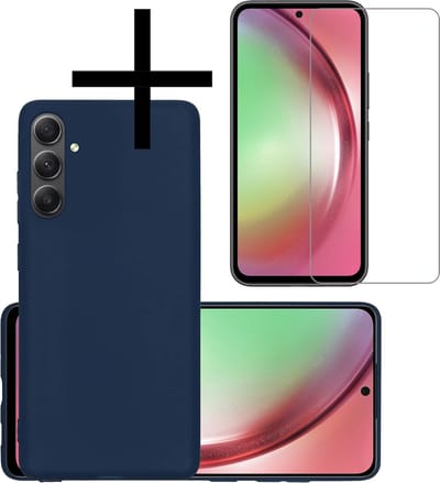 Hoesje - Met Screenprotector - Geschikt voor Samsung Galaxy A54 - Sterk & Shockproof - Back Cover - Siliconen Case - Telefoon Hoes - Donkerblauw