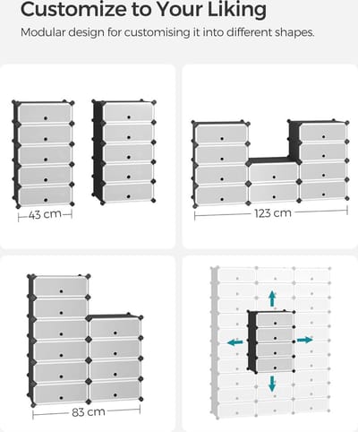Schoenenrek Kunststof Rechthoekig Schappensysteem - 10 Vakken - Opbergrek Garderobe - Zwart - Metaaldraad - 40 x 30 x 17 cm per vak