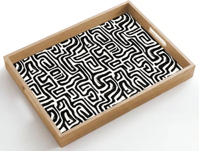 Dienblad hout 50x35 cm - Schootdienblad - Grafisch - Lijnen - Zwart - Wit - Borrelplank rechthoek - Plateau dienbladen