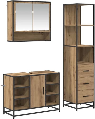 vidaXL - Badkamermeubel - Set - met - lade - 3 - pcs - Artisan - Eiken - Bewerkt - hout