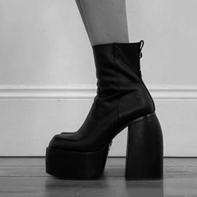 Punk Stijl Platform Laarzen Vrouwen Dikke - Hak Enkellaarsjes Sexy Hoge Hak Schoenen Zwarte Stretch Lange Laarzen Vrouwen Feest Club Schoenen 35 black